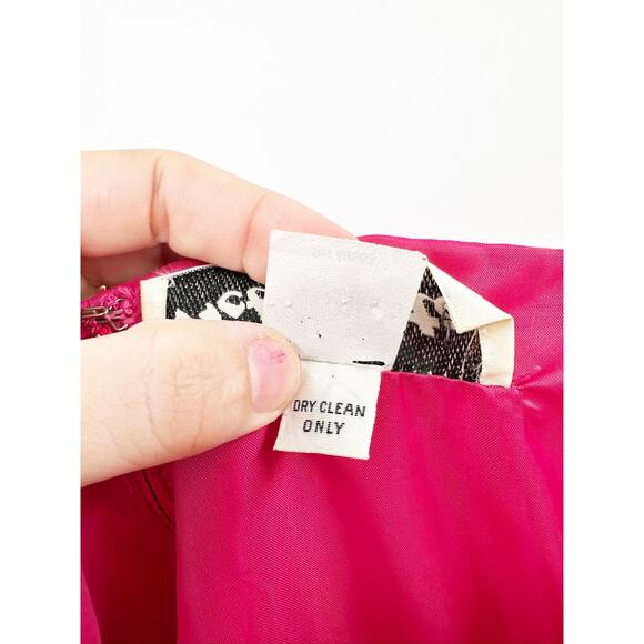 VICTOR COSTA Fuchsia Pink Bow Strapless Gown Liquid Satin 80s - Picture 7 of 7